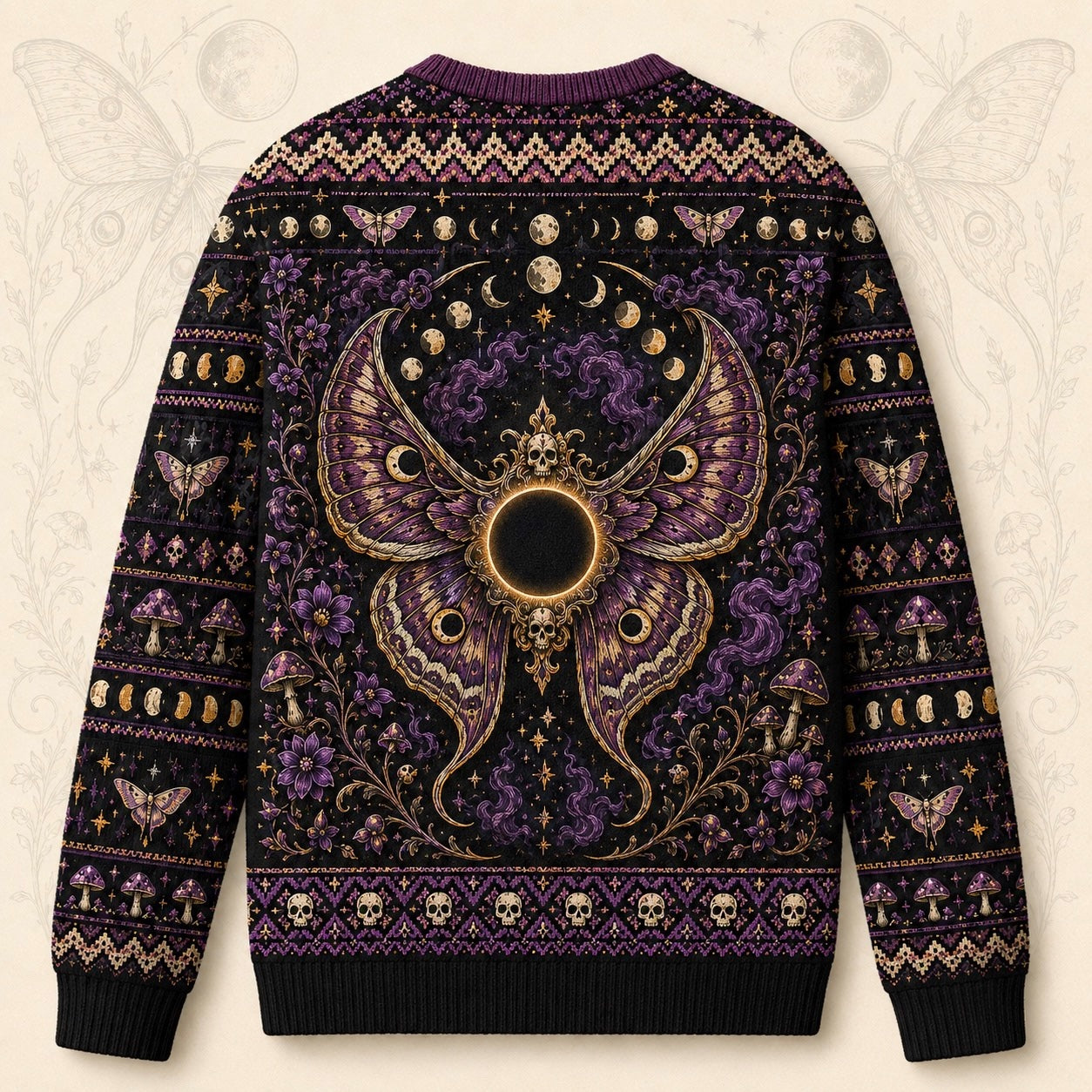 Death Head Moth Sweater Eclipse Purple Gothic Knit Jumper back view