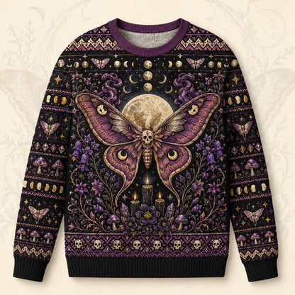 Death Head Moth Sweater Eclipse Purple Gothic Knit Jumper front view