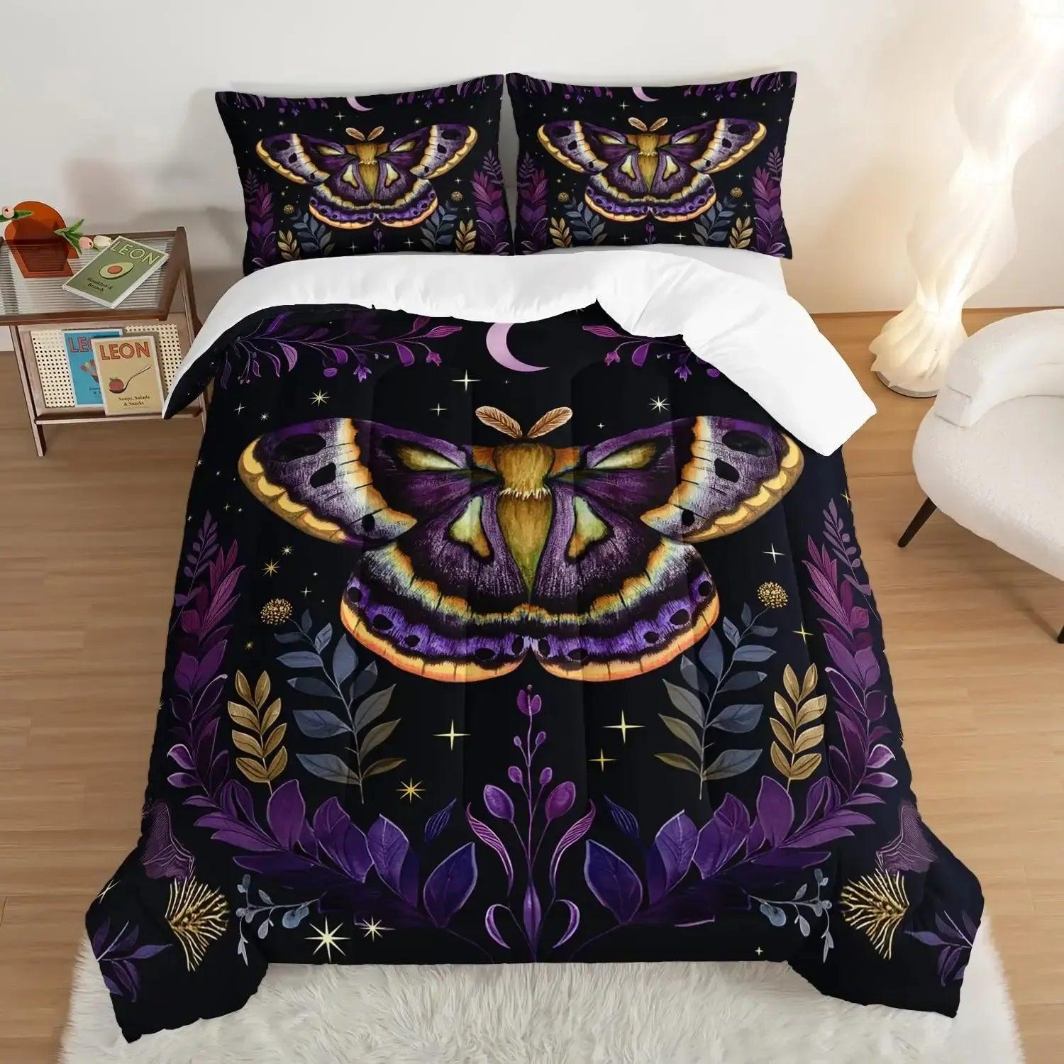 Death Moth Gothic Duvet Cover Set - Moon Phase Luna Moth Gothic Bedding Set-MoonChildWorld