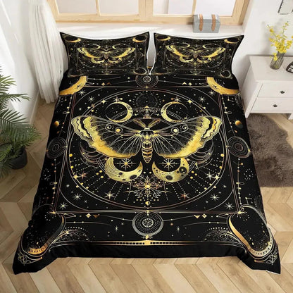 Death Moth Gothic Duvet Cover Set - Moon Phase Luna Moth Gothic Bedding Set-MoonChildWorld