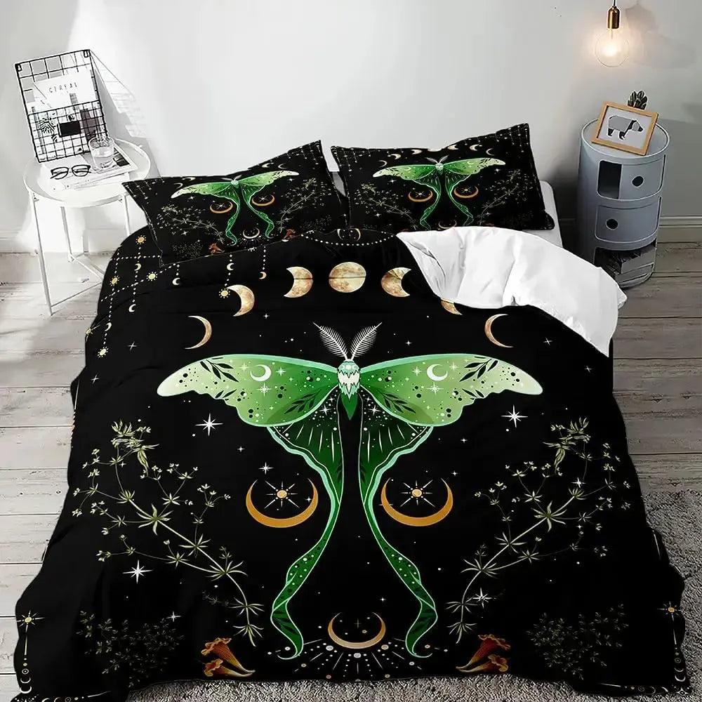 Death Moth Gothic Duvet Cover Set - Moon Phase Luna Moth Gothic Bedding Set-MoonChildWorld