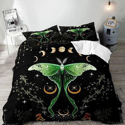 Death Moth Gothic Duvet Cover Set - Moon Phase Luna Moth Gothic Bedding Set-MoonChildWorld