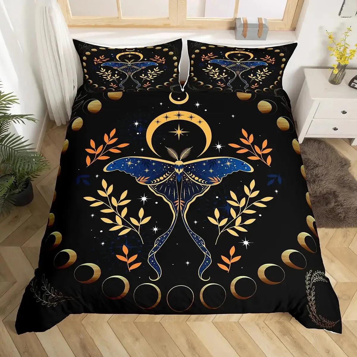 Death Moth Gothic Duvet Cover Set - Moon Phase Luna Moth Gothic Bedding Set-MoonChildWorld