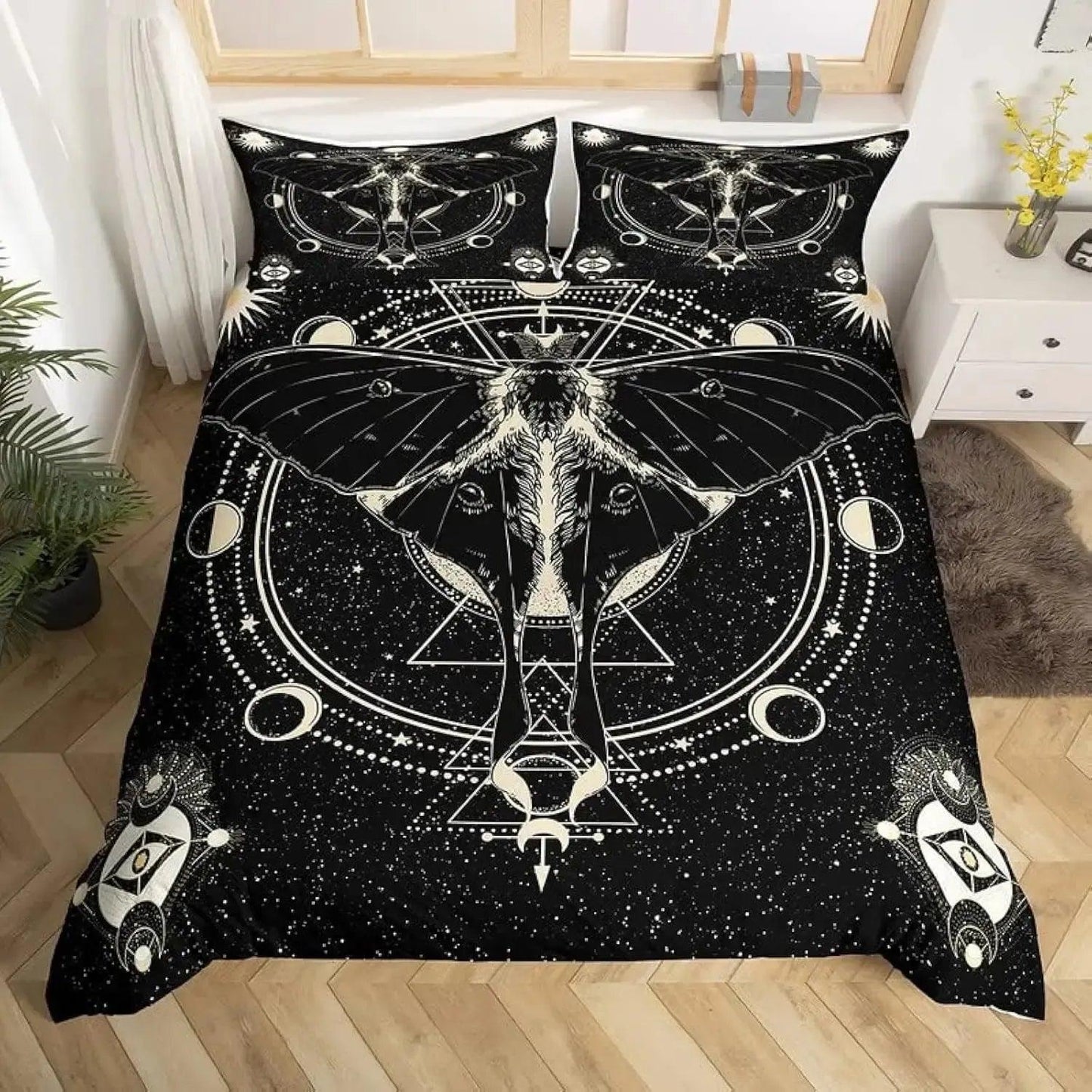 Death Moth Gothic Duvet Cover Set - Moon Phase Luna Moth Gothic Bedding Set-MoonChildWorld