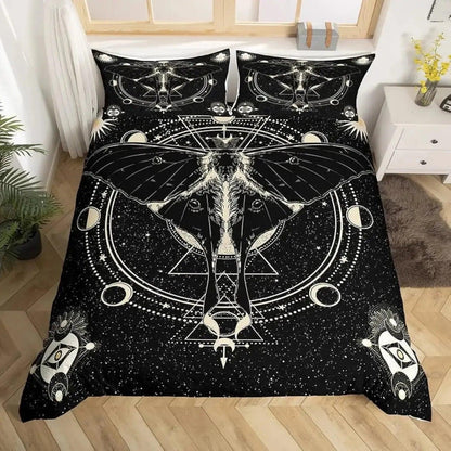 Death Moth Gothic Duvet Cover Set - Moon Phase Luna Moth Gothic Bedding Set-MoonChildWorld