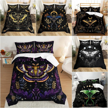 Death Moth Gothic Duvet Cover Set - Moon Phase Luna Moth Gothic Bedding Set-MoonChildWorld