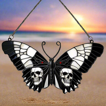 Death Moth Halloween Suncatcher Window Hangings - Gothic Skull Butterfly Suncatcher Window Ornaments-MoonChildWorld