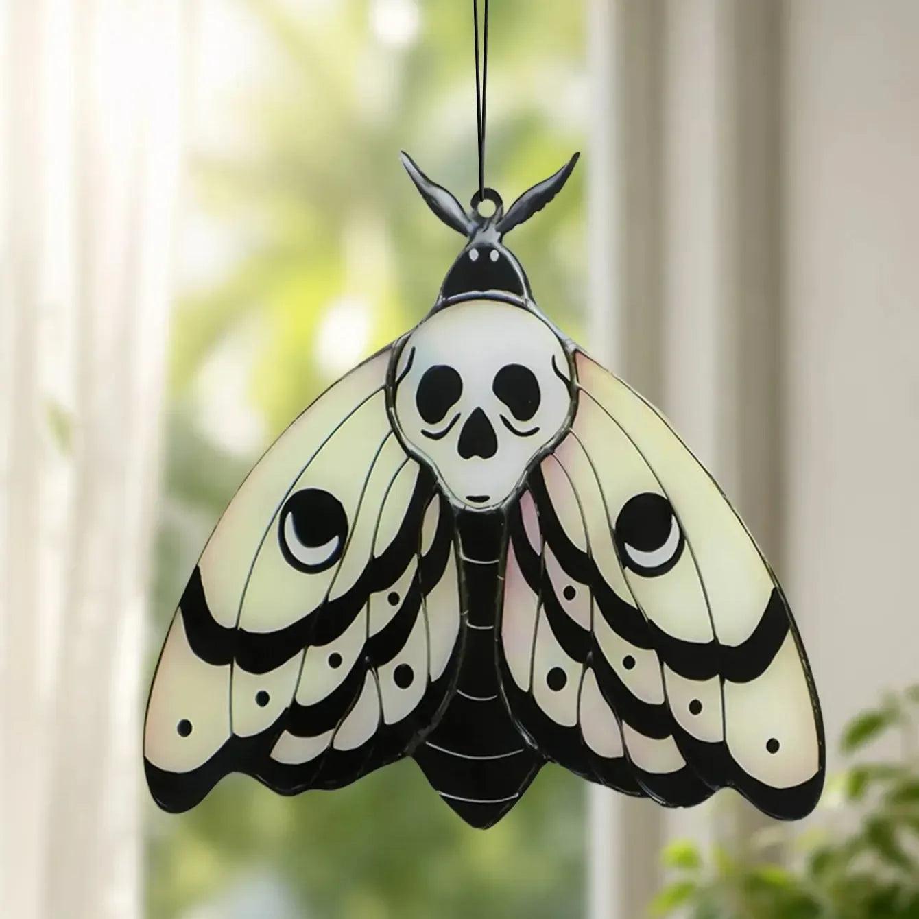 Death Moth Halloween Suncatcher Window Hangings - Gothic Skull Butterfly Suncatcher Window Ornaments-MoonChildWorld