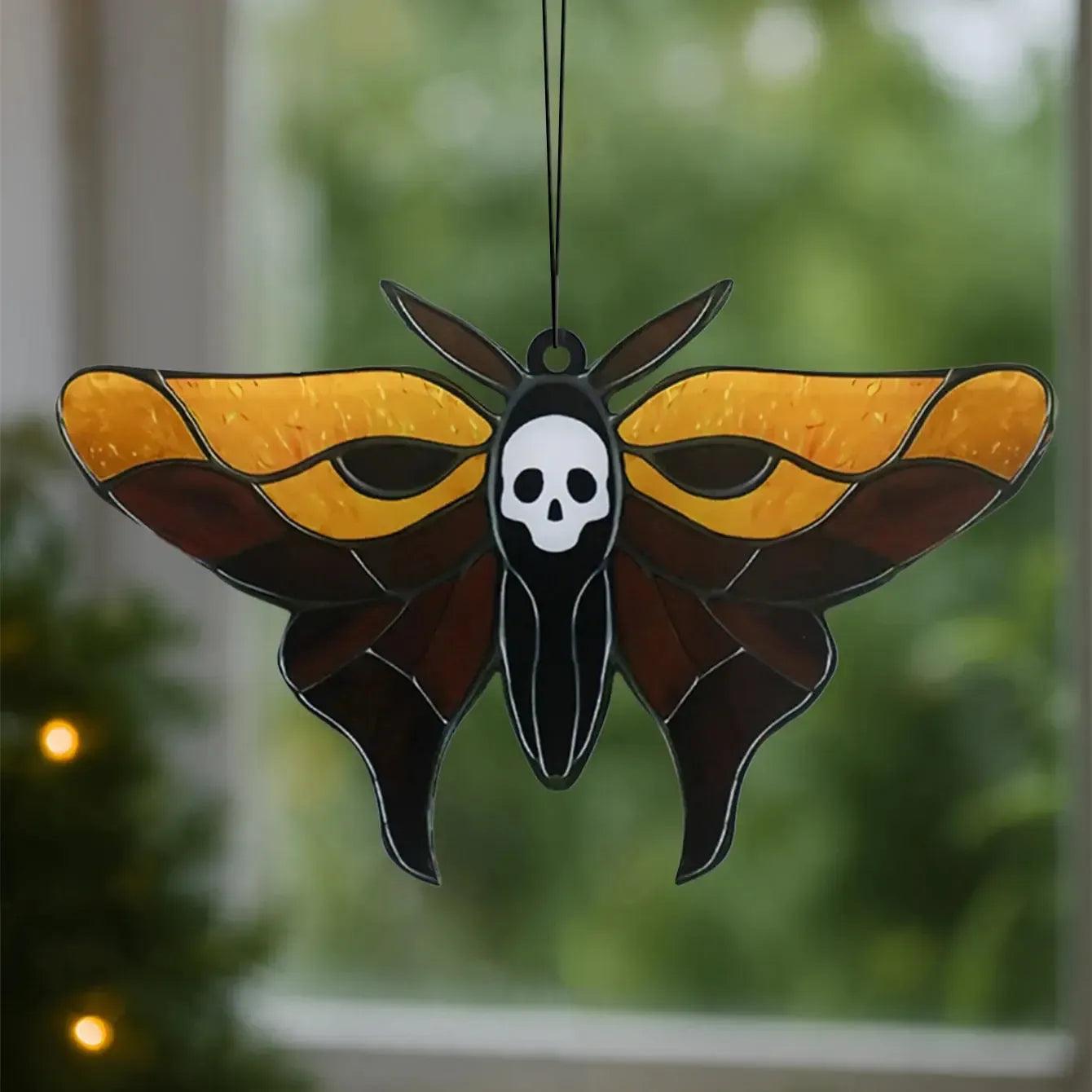 Death Moth Halloween Suncatcher Window Hangings - Gothic Skull Butterfly Suncatcher Window Ornaments-MoonChildWorld