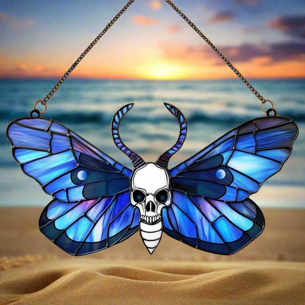 Death Moth Halloween Suncatcher Window Hangings - Gothic Skull Butterfly Suncatcher Window Ornaments-MoonChildWorld