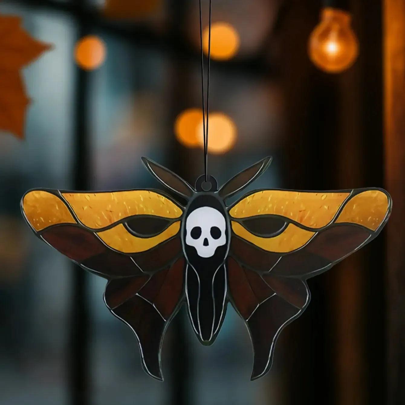 Death Moth Halloween Suncatcher Window Hangings - Gothic Skull Butterfly Suncatcher Window Ornaments-MoonChildWorld