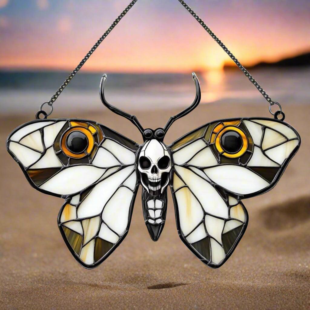 Death Moth Halloween Suncatcher Window Hangings - Gothic Skull Butterfly Suncatcher Window Ornaments-MoonChildWorld