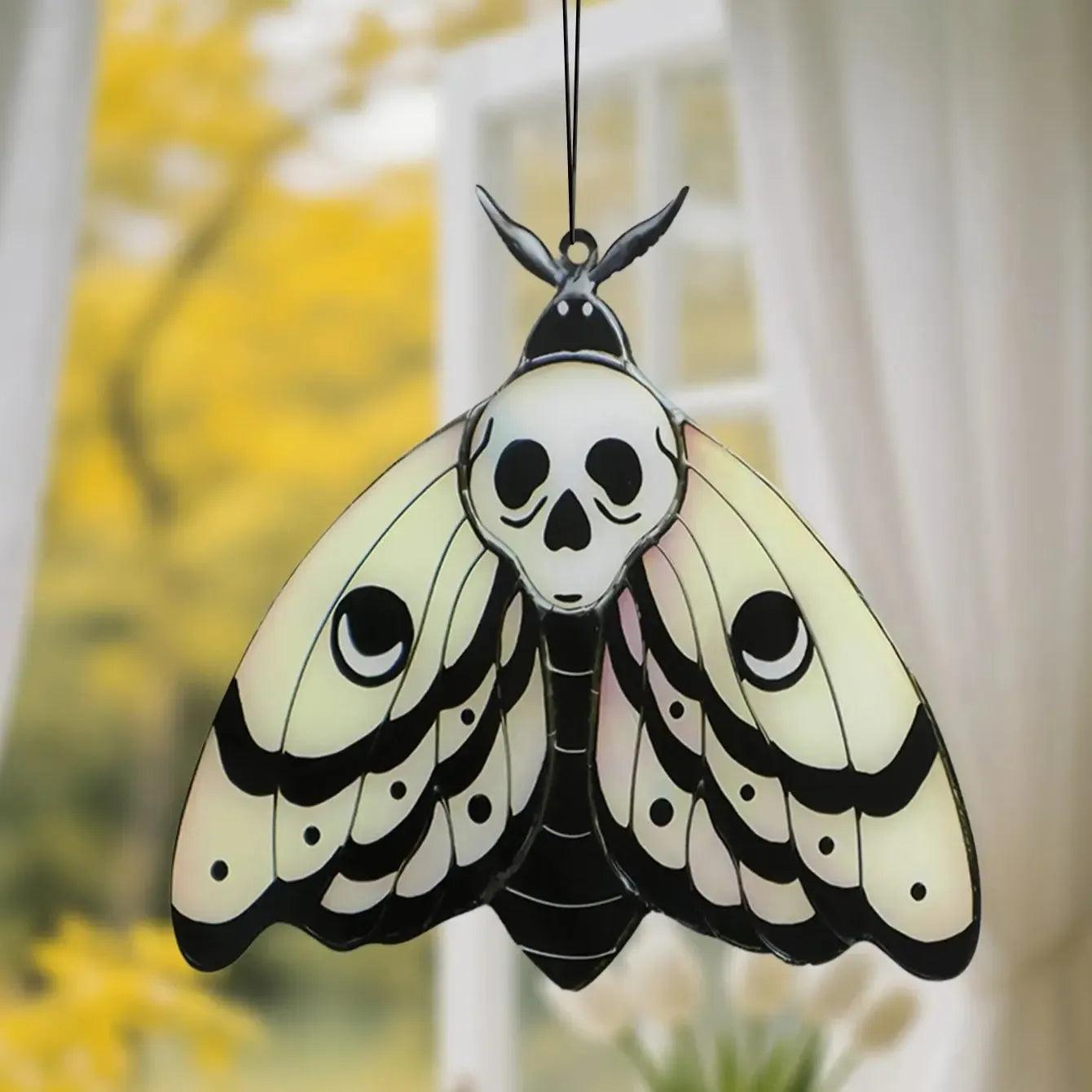 Death Moth Halloween Suncatcher Window Hangings - Gothic Skull Butterfly Suncatcher Window Ornaments-MoonChildWorld