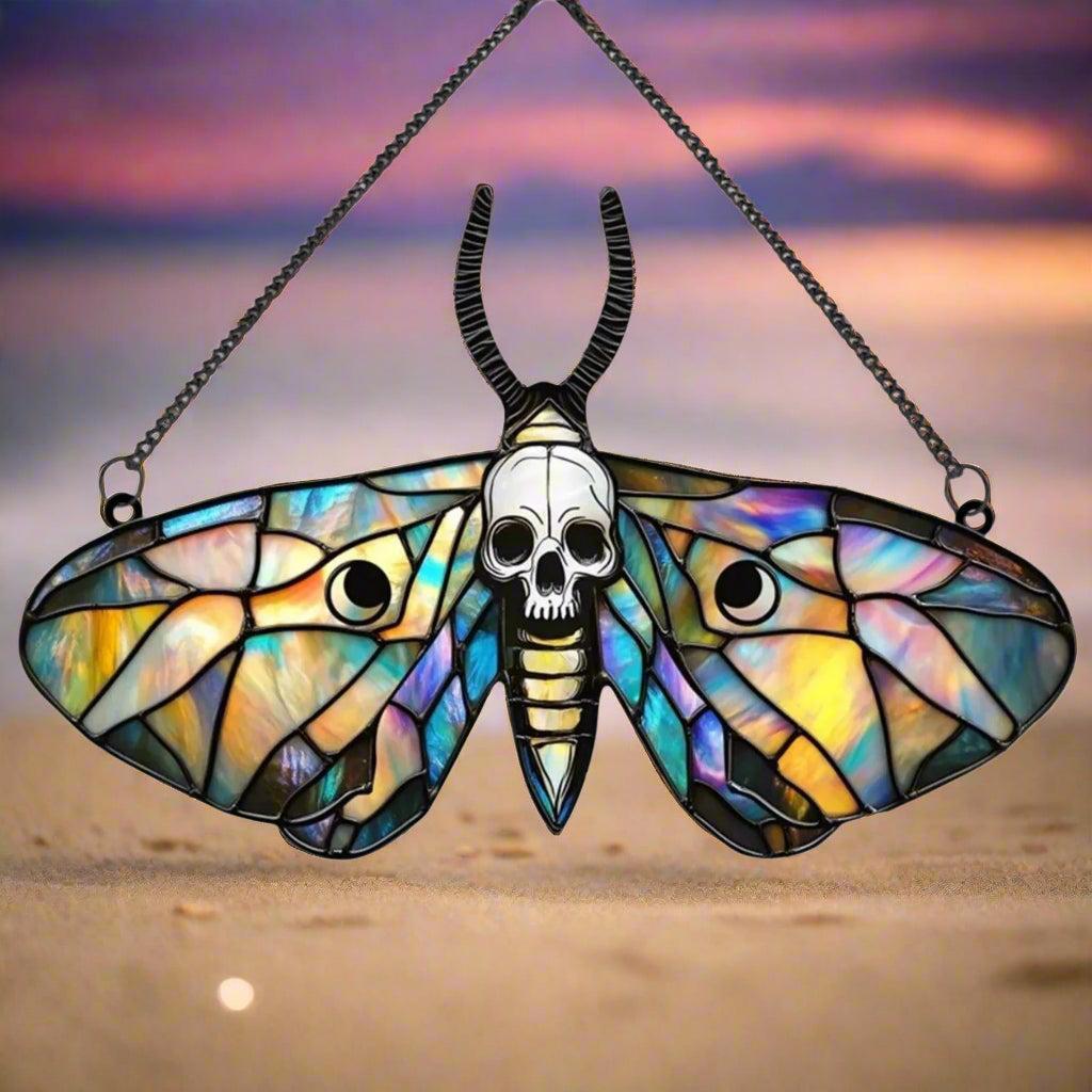 Death Moth Halloween Suncatcher Window Hangings - Gothic Skull Butterfly Suncatcher Window Ornaments-MoonChildWorld