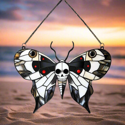 Death Moth Halloween Suncatcher Window Hangings - Gothic Skull Butterfly Suncatcher Window Ornaments-MoonChildWorld
