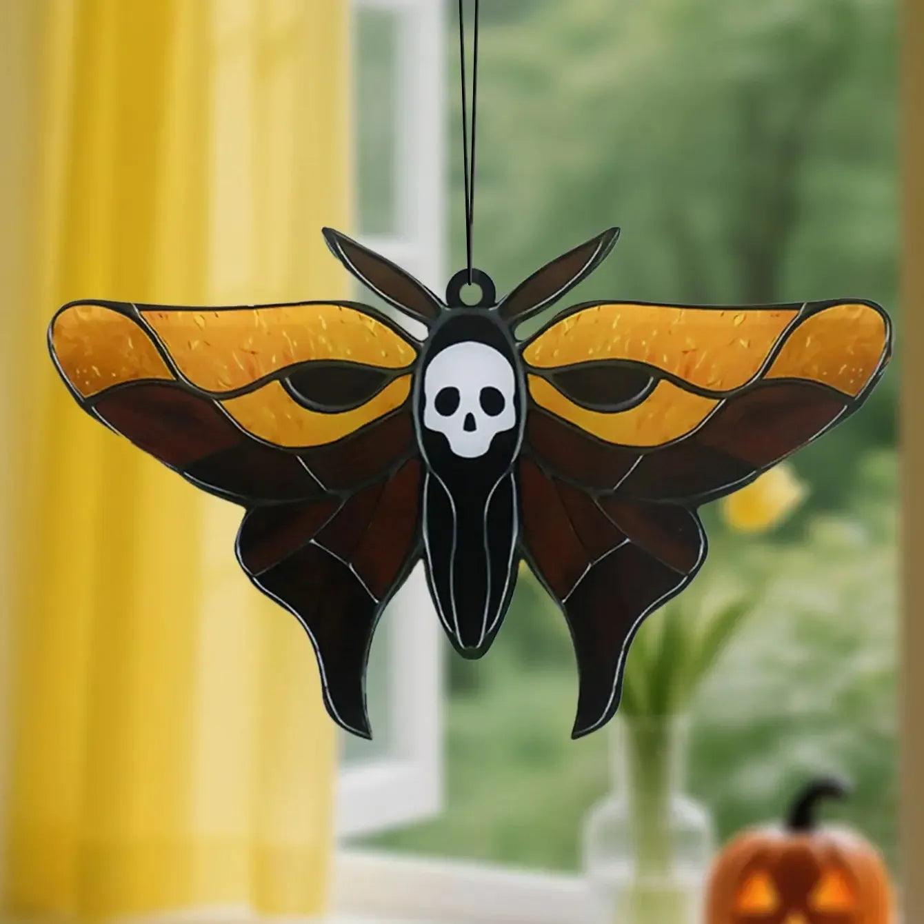 Death Moth Halloween Suncatcher Window Hangings - Gothic Skull Butterfly Suncatcher Window Ornaments-MoonChildWorld