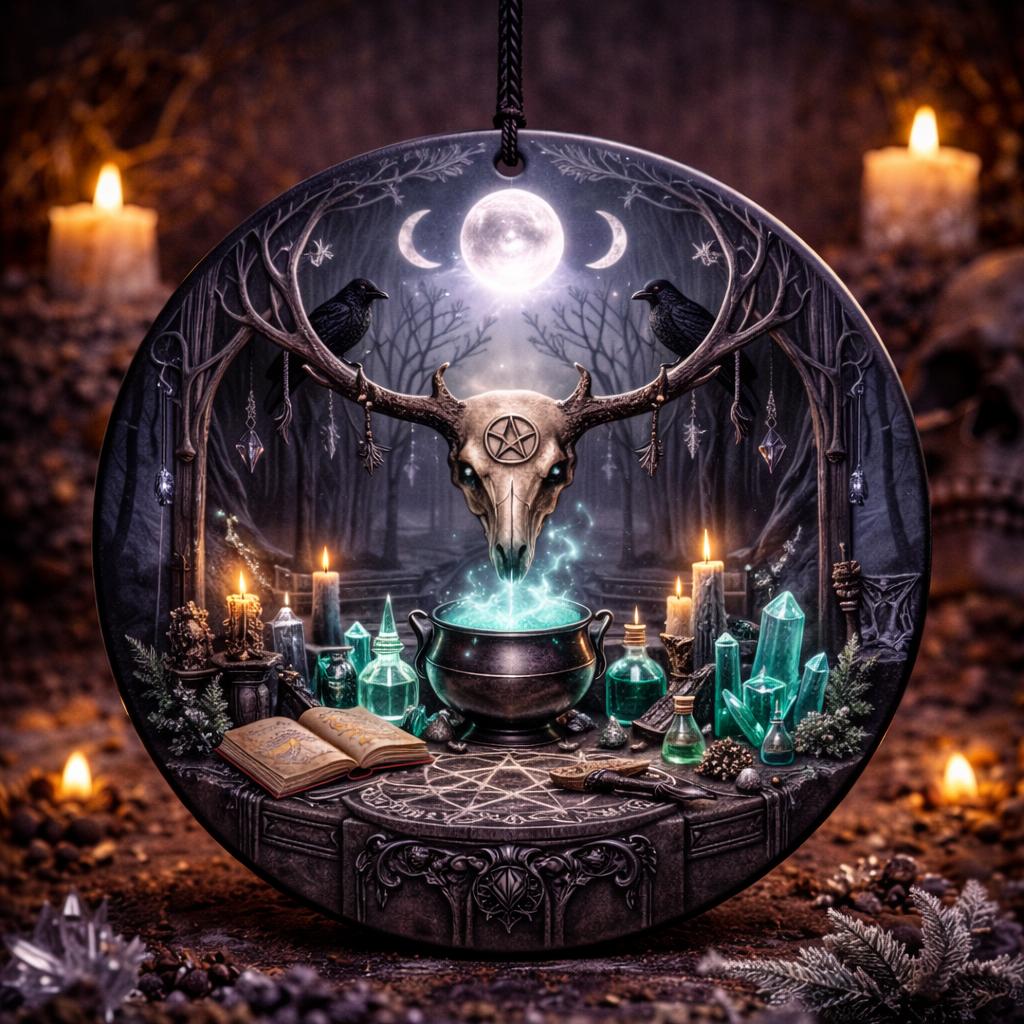 Deer Skull Wiccan Yule Ceramic Ornament – Gothic Christmas Tree Decor-MoonChildWorld