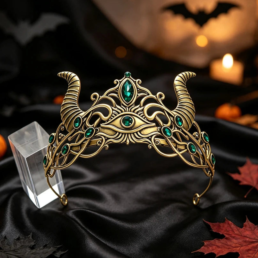 Demon Horn Evil Eye Crown Gothic Witch Tiara-MoonChildWorld