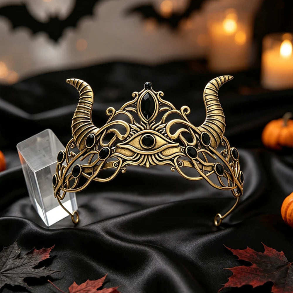 Demon Horn Evil Eye Crown Gothic Witch Tiara-MoonChildWorld