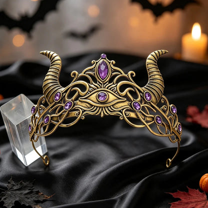 Demon Horn Evil Eye Crown Gothic Witch Tiara-MoonChildWorld