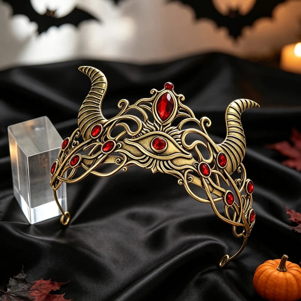 Demon Horn Evil Eye Crown Gothic Witch Tiara-MoonChildWorld