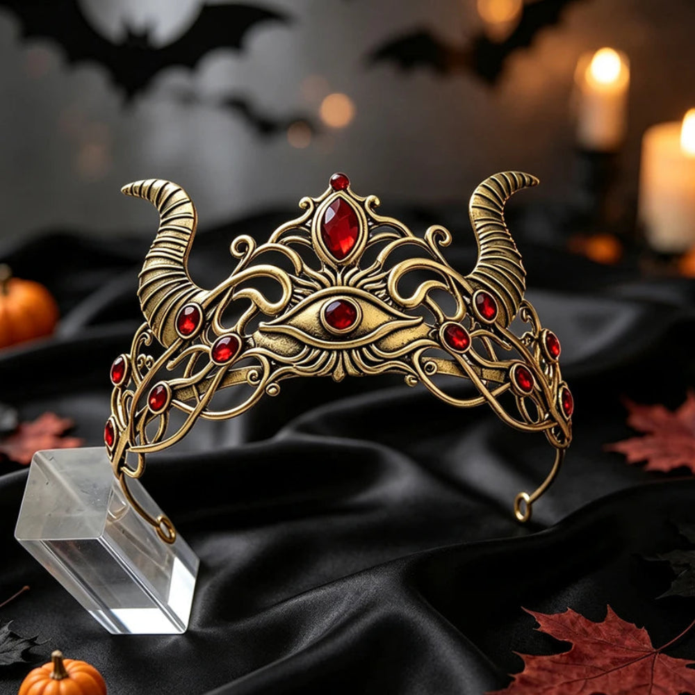 Demon Horn Evil Eye Crown Gothic Witch Tiara-MoonChildWorld
