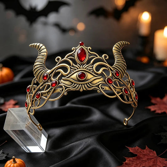 Demon Horn Evil Eye Crown Gothic Witch Tiara-MoonChildWorld