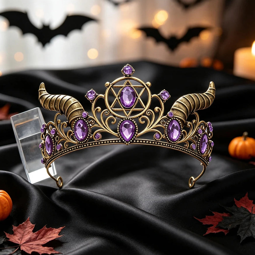 Demon Horn Pentagram Crown Witch Tiara Headpiece-MoonChildWorld