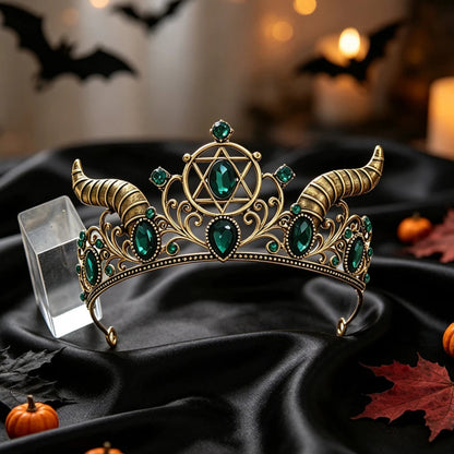 Demon Horn Pentagram Crown Witch Tiara Headpiece-MoonChildWorld