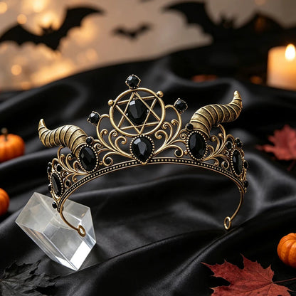 Demon Horn Pentagram Crown Witch Tiara Headpiece-MoonChildWorld