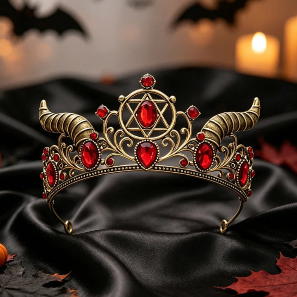 Demon Horn Pentagram Crown Witch Tiara Headpiece-MoonChildWorld