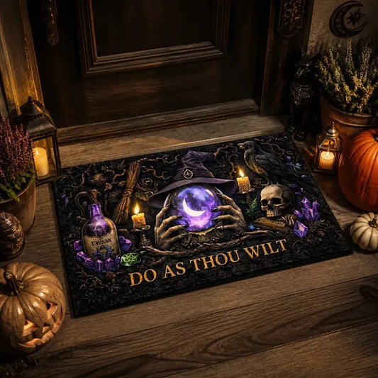 Gothic Witch Doormat with Raven, Skull - Halloween Witchy Doormat for Spooky Season_mockup_1.webp