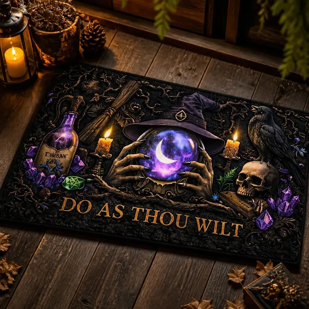 Gothic Witch Doormat with Raven, Skull - Halloween Witchy Doormat for Spooky Season_mockup_2.webp
