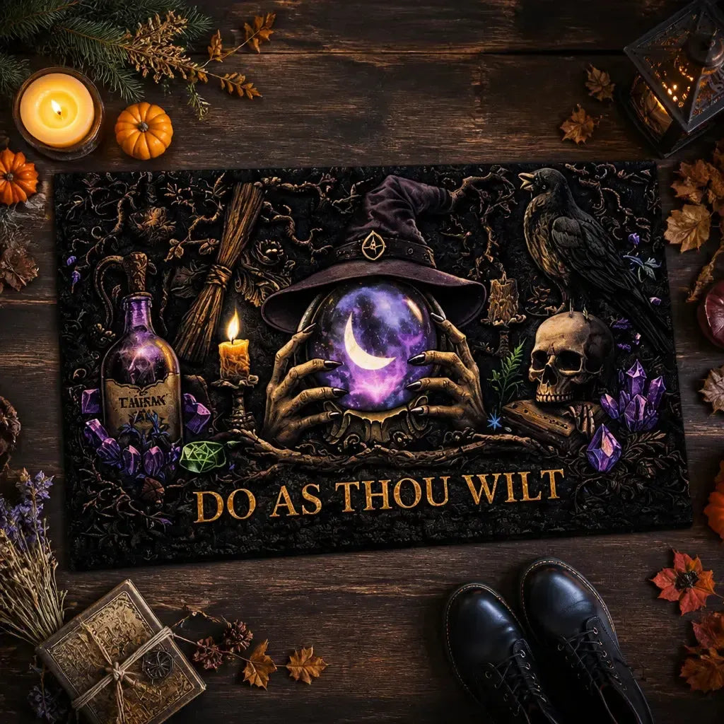 Gothic Witch Doormat with Raven, Skull - Halloween Witchy Doormat for Spooky Season_mockup_3.webp