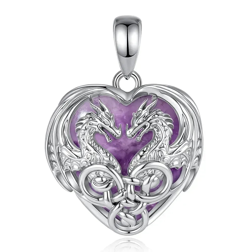 Double dragon heart necklace presented as a gift