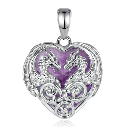 Double dragon heart necklace presented as a gift