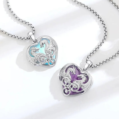 Amethyst stone setting in the double dragon heart necklace