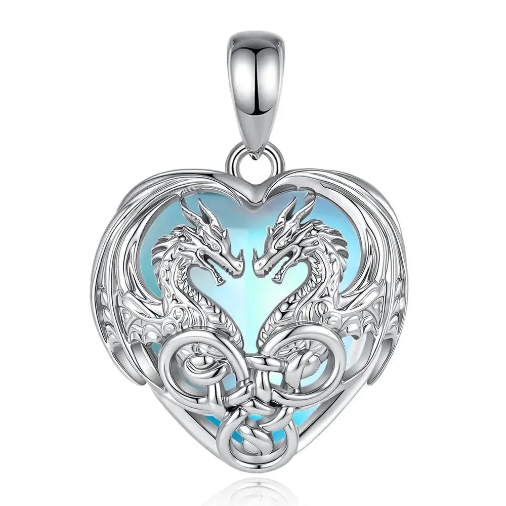 Wicca dragon heart pendant shown at an angle