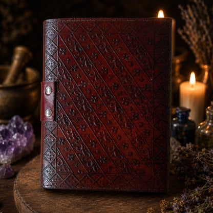 Double Dragon Leather Journal with Brass Lock – Vintage Handmade Witch Grimoire – leather journal, open blank pages view