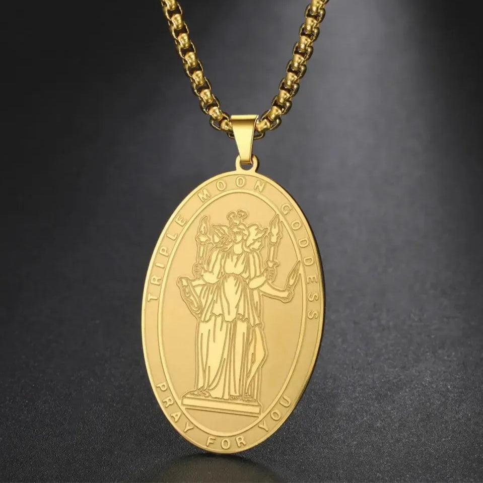 Double-sided Triple Moon Goddess Necklace Wheel of Hecate Necklace Wiccan Pagan Jewelry-MoonChildWorld