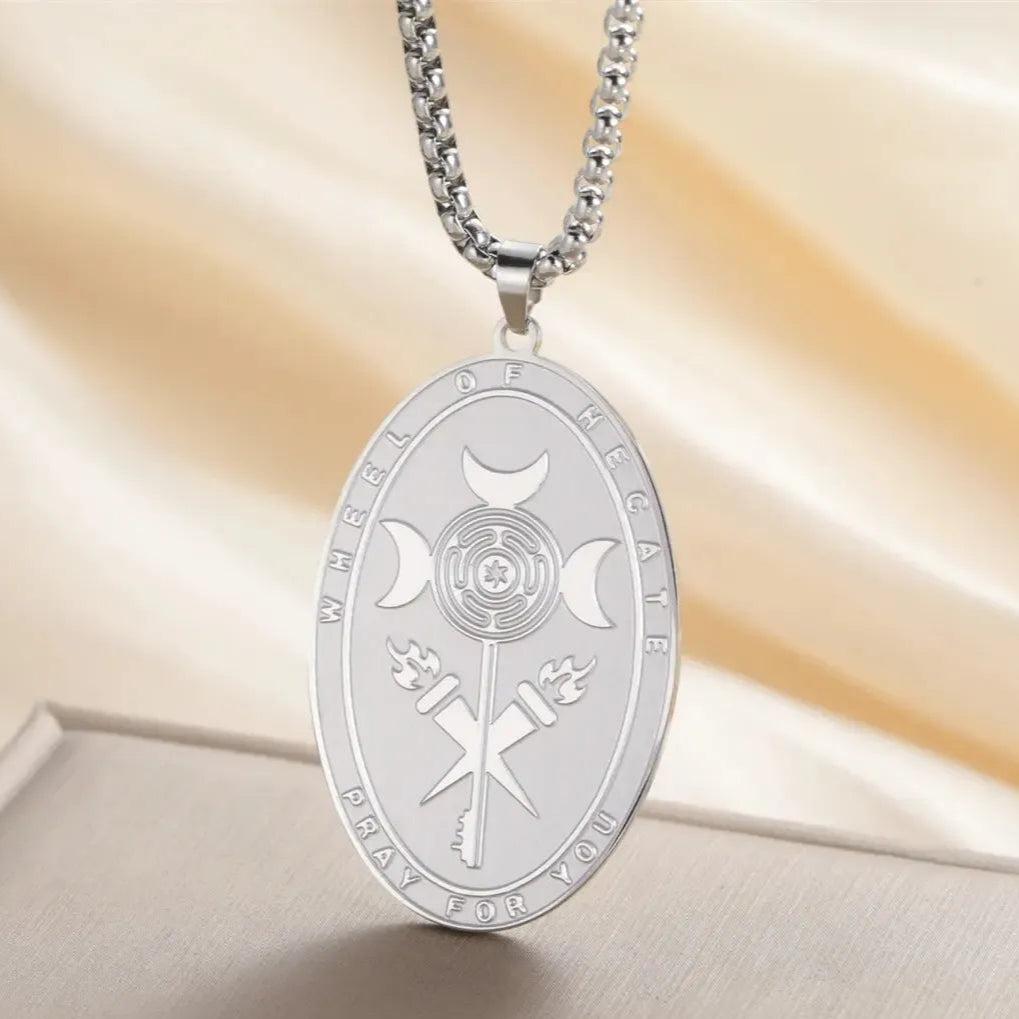 Double-sided Triple Moon Goddess Necklace Wheel of Hecate Necklace Wiccan Pagan Jewelry-MoonChildWorld