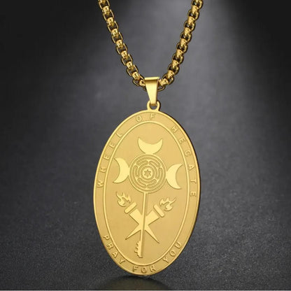 Double-sided Triple Moon Goddess Necklace Wheel of Hecate Necklace Wiccan Pagan Jewelry-MoonChildWorld
