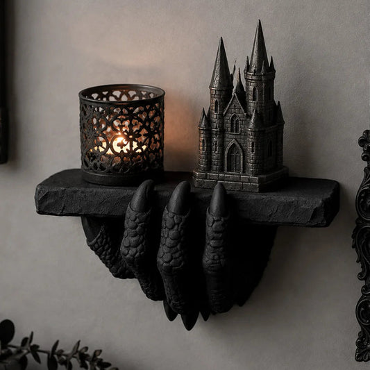 Dragon Claw Wall Shelf Gothic Resin Crystal and Candle Rack-MoonChildWorld