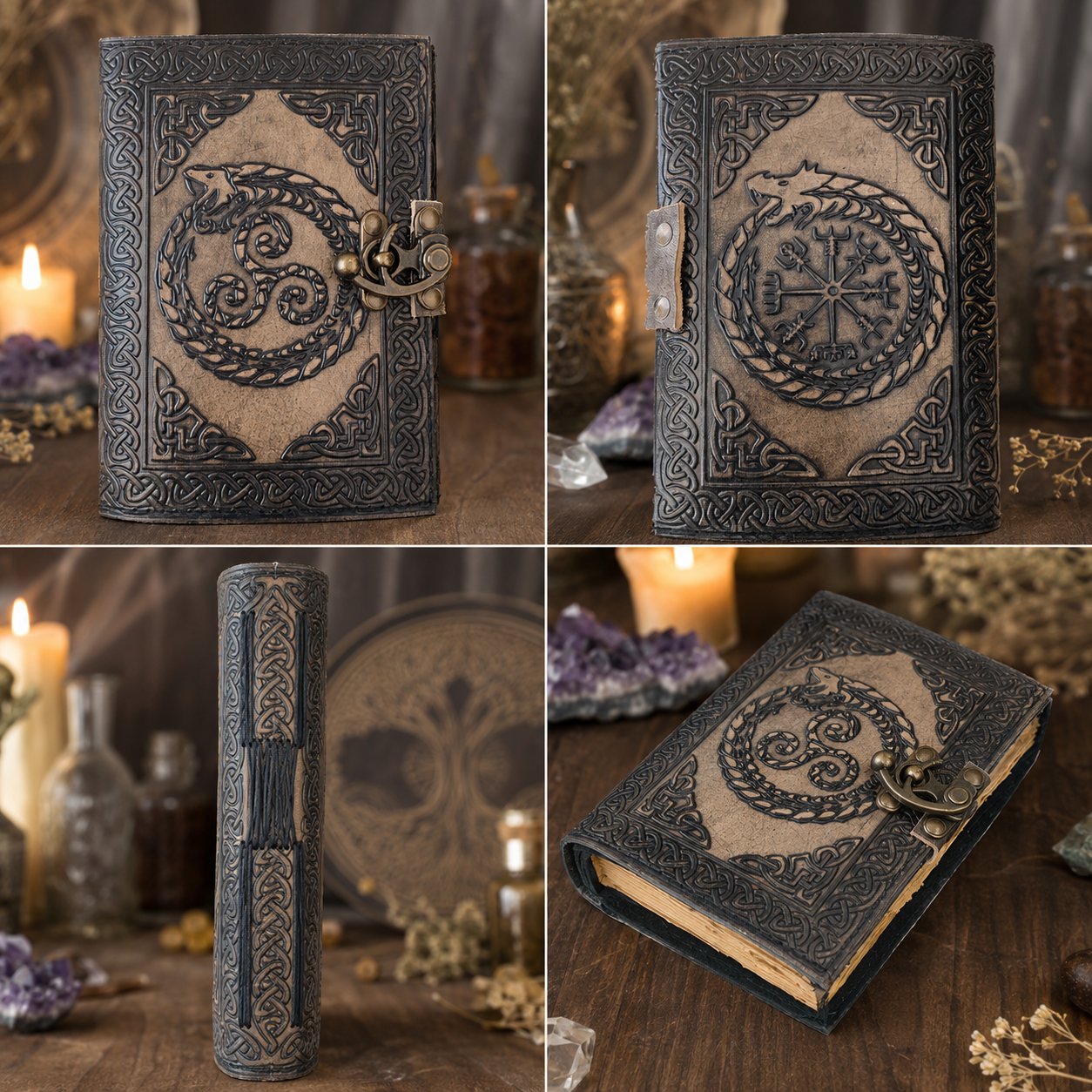 Dragon Embossed Leather Journal – Handmade Antique Witch Grimoire Writing Diary – leather journal, close-up cover detail