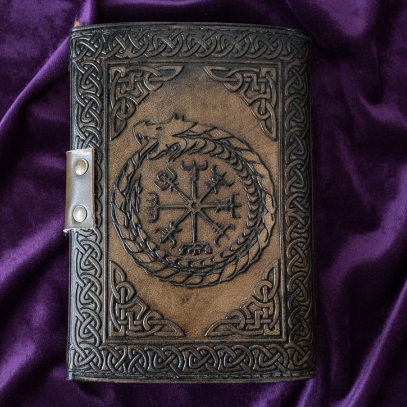 Dragon Embossed Leather Journal – Handmade Witch Grimoire Book of Shadows-MoonChildWorld