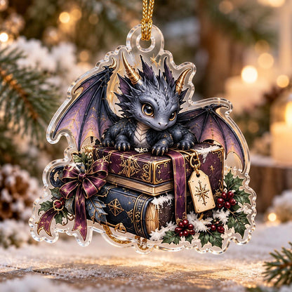 Dragon Familiar Gothic Acrylic Ornament Set – Witchy Yule Decor – Gift Book Dragon ornament