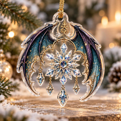 Dragon Familiar Gothic Acrylic Ornament Set – Witchy Yule Decor – Snowflake Wing Charm ornament