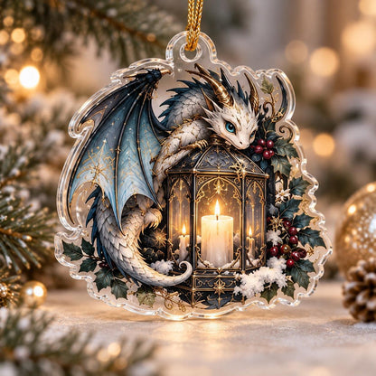 Dragon Familiar Gothic Acrylic Ornament Set – Witchy Yule Decor – Lantern Dragon ornament