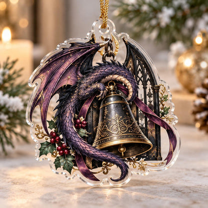 Dragon Familiar Gothic Acrylic Ornament Set – Witchy Yule Decor – Bell Dragon ornament