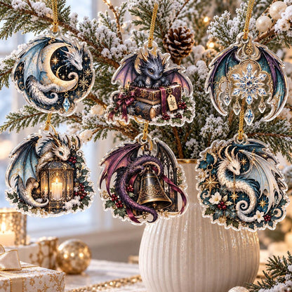 Dragon Familiar Gothic Acrylic Ornament Set – Witchy Yule Decor – set of 6, another view